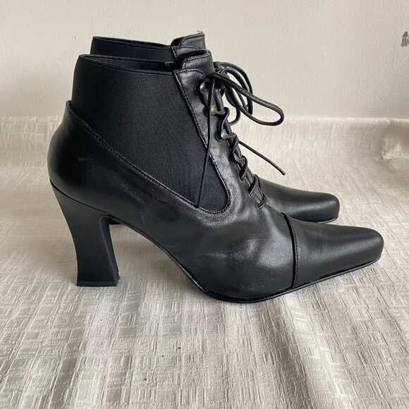 Sacha London Leather Lace Detail Heeled Boots Sz 8 M - Picture 4 of 13